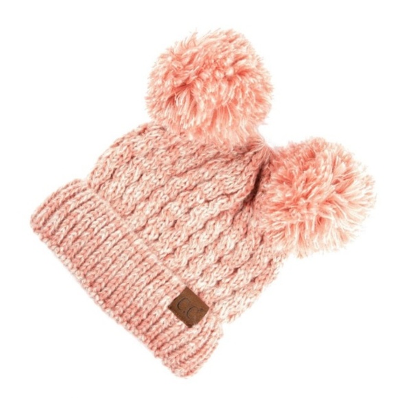 CC Beanies Accessories - C.C. Beanie Double Pom Pom Beanie  Peach